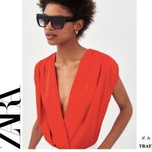 NEW-WITH-TAGS -- ZARA TRF Red Draped Bodysuit - M